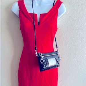 Coach POPPY black patent leather and silver zip top 2 original hangtags